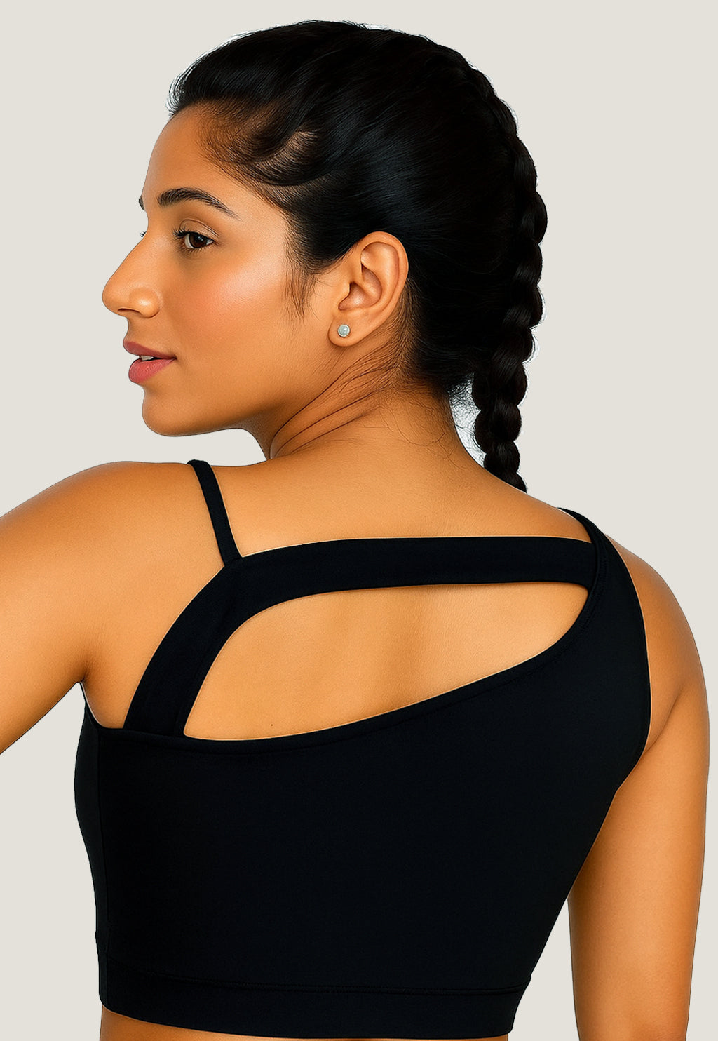 Cropped Fitness Ombro Único com Alcinha Preto