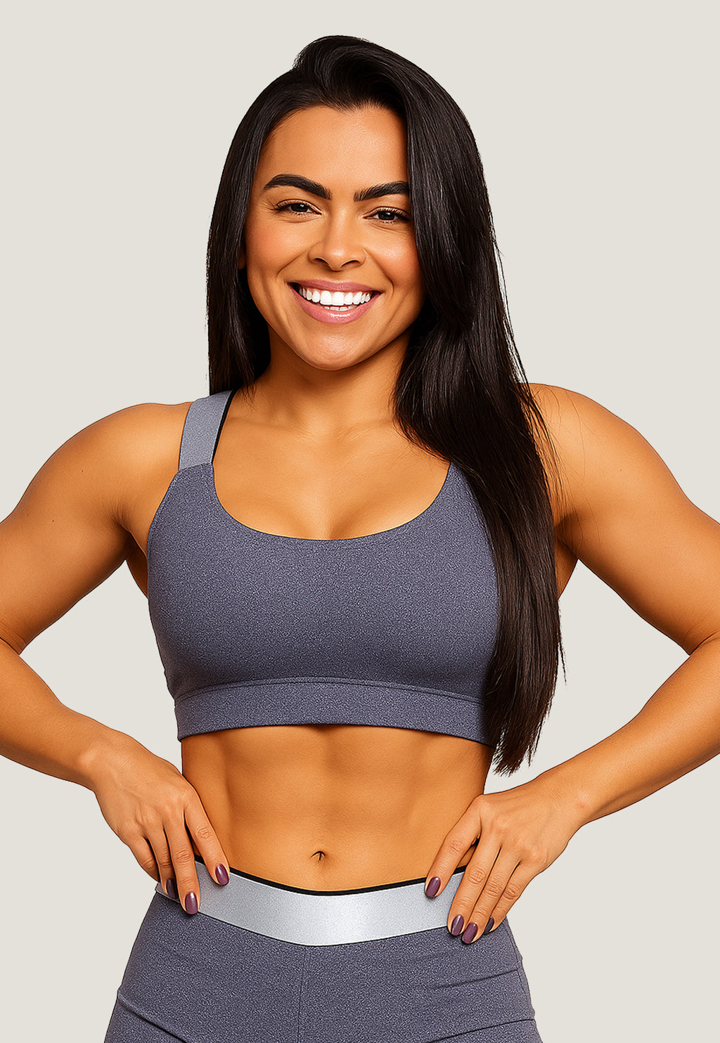 Top Cropped Fitness Alça de Elástico Cinza