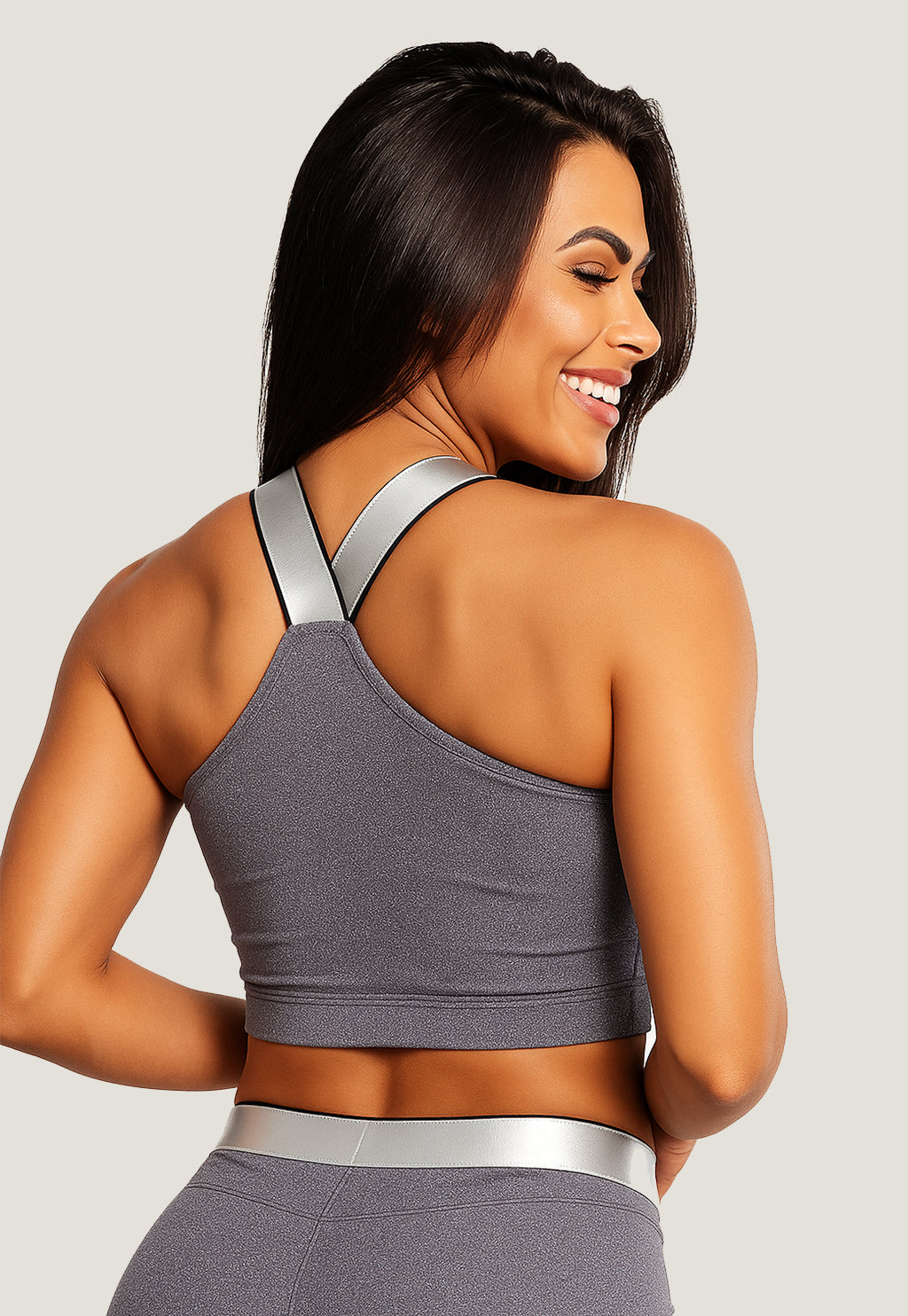Top Cropped Fitness Alça de Elástico Cinza