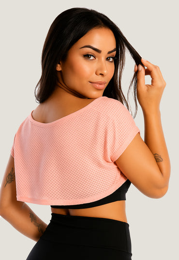 Top Cropped Tela Rosa Claro com top tomara que caia preto