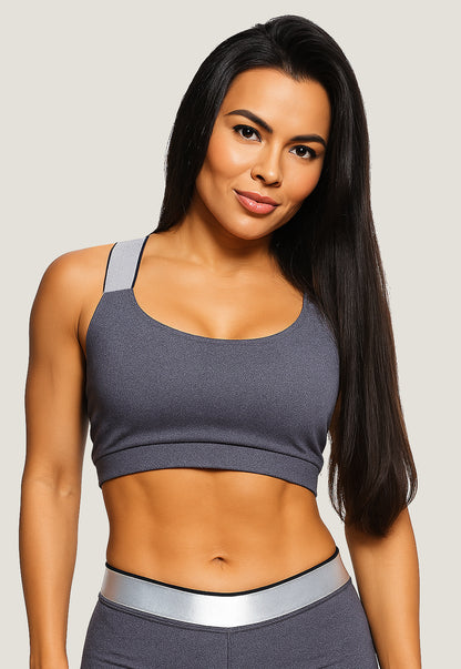 Top Cropped Fitness Alça de Elástico Cinza