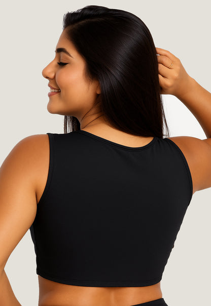 Top Cropped Fitness Detalhe Redinha Preto
